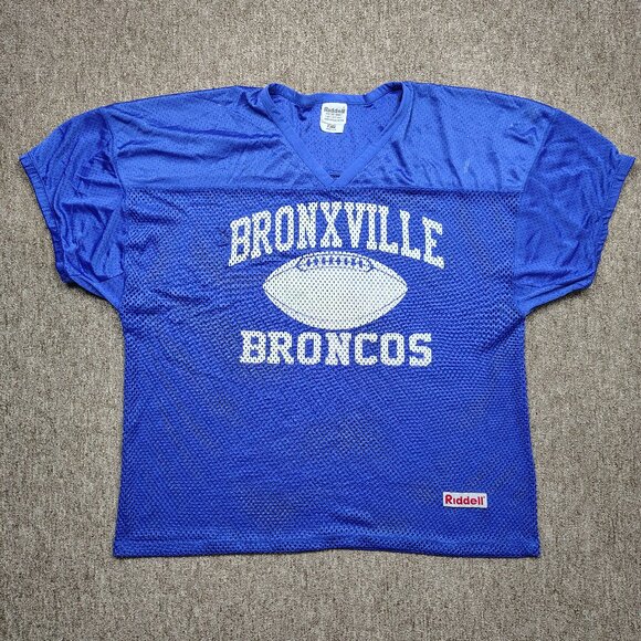 Vintage BRONXVILLE BRONCOS Football Jersey Men's 2XL Blue Mesh Nylon Distressed - Picture 1 of 11